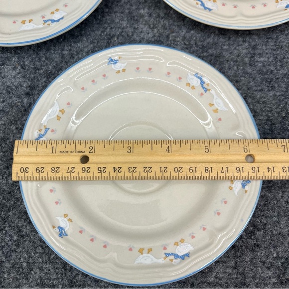 Aunt Rhody Blue Bow Country Goose Cup & Saucer Set of 3 Tienshan Stoneware - Picture 11 of 11